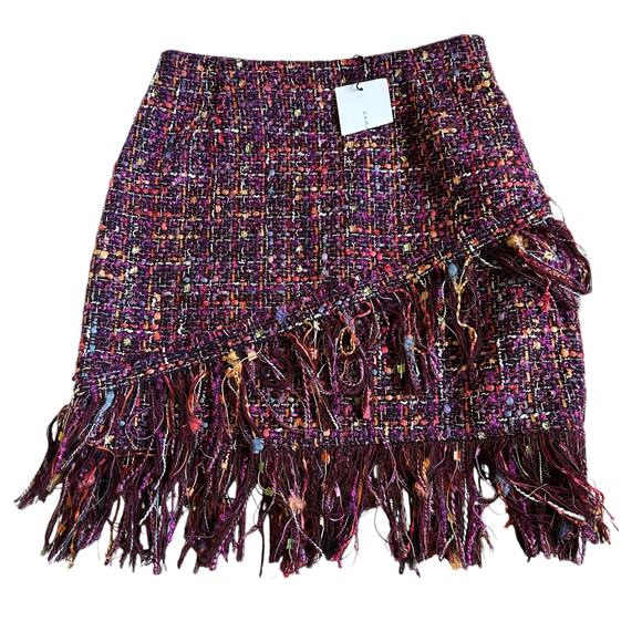 Zara Dresses & Skirts - ZARA Purple Multicolored Tweed Fringe Mini Pencil Skirt Women's Size XS NWT